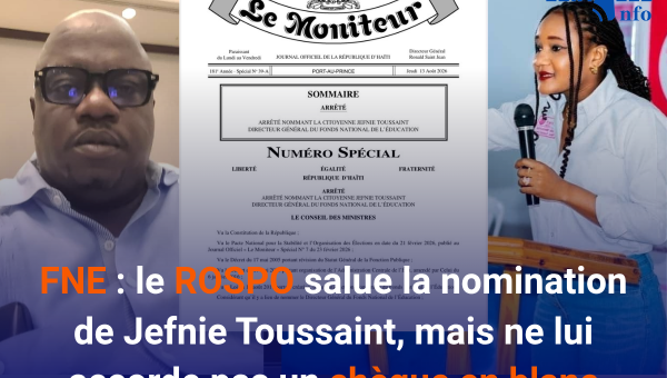 FNE : le ROSPO salue la nomination de Jefnie Toussaint, mais ne lui accorde pas un chèque en blanc